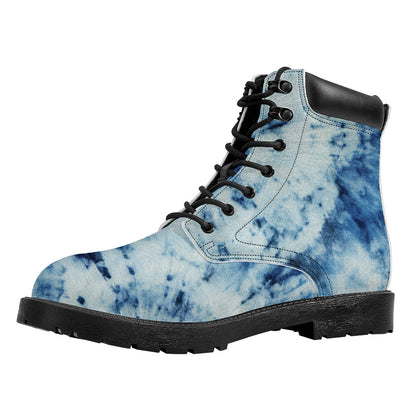 White And Blue Tie Dye Print Work Boots