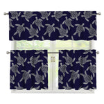White And Blue Turtle Pattern Print 3 Piece Kitchen Curtains