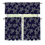 White And Blue Turtle Pattern Print 3 Piece Kitchen Curtains