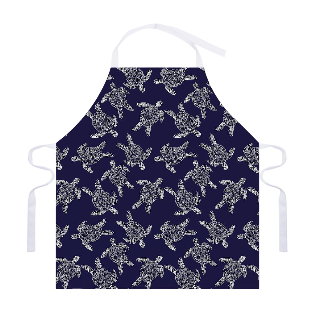 White And Blue Turtle Pattern Print Adjustable Apron