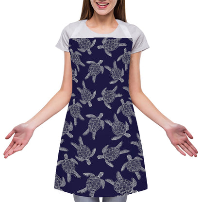 White And Blue Turtle Pattern Print Adjustable Apron