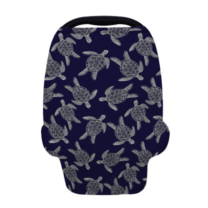 White And Blue Turtle Pattern Print Baby Seat Cover