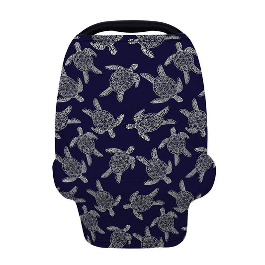 White And Blue Turtle Pattern Print Baby Seat Cover