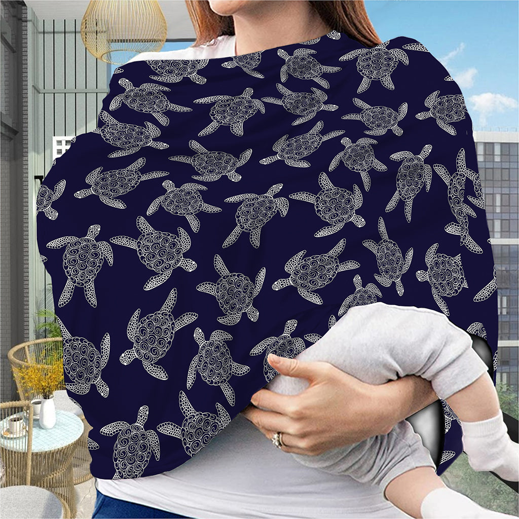 White And Blue Turtle Pattern Print Baby Seat Cover