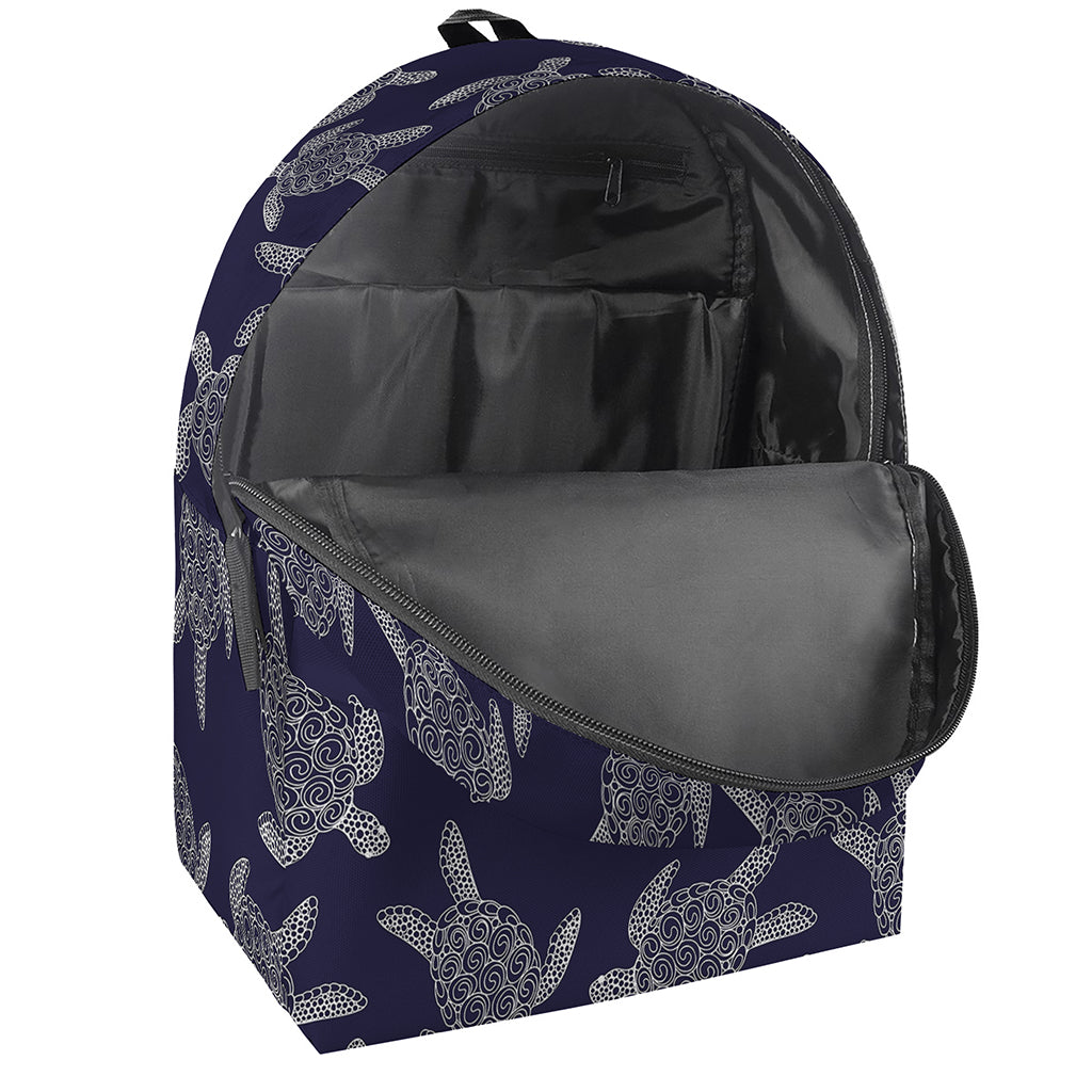 White And Blue Turtle Pattern Print Backpack
