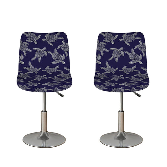 White And Blue Turtle Pattern Print Bar Stool Covers