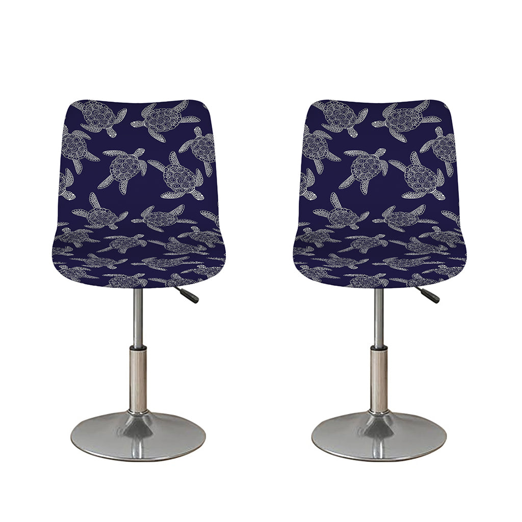 White And Blue Turtle Pattern Print Bar Stool Covers