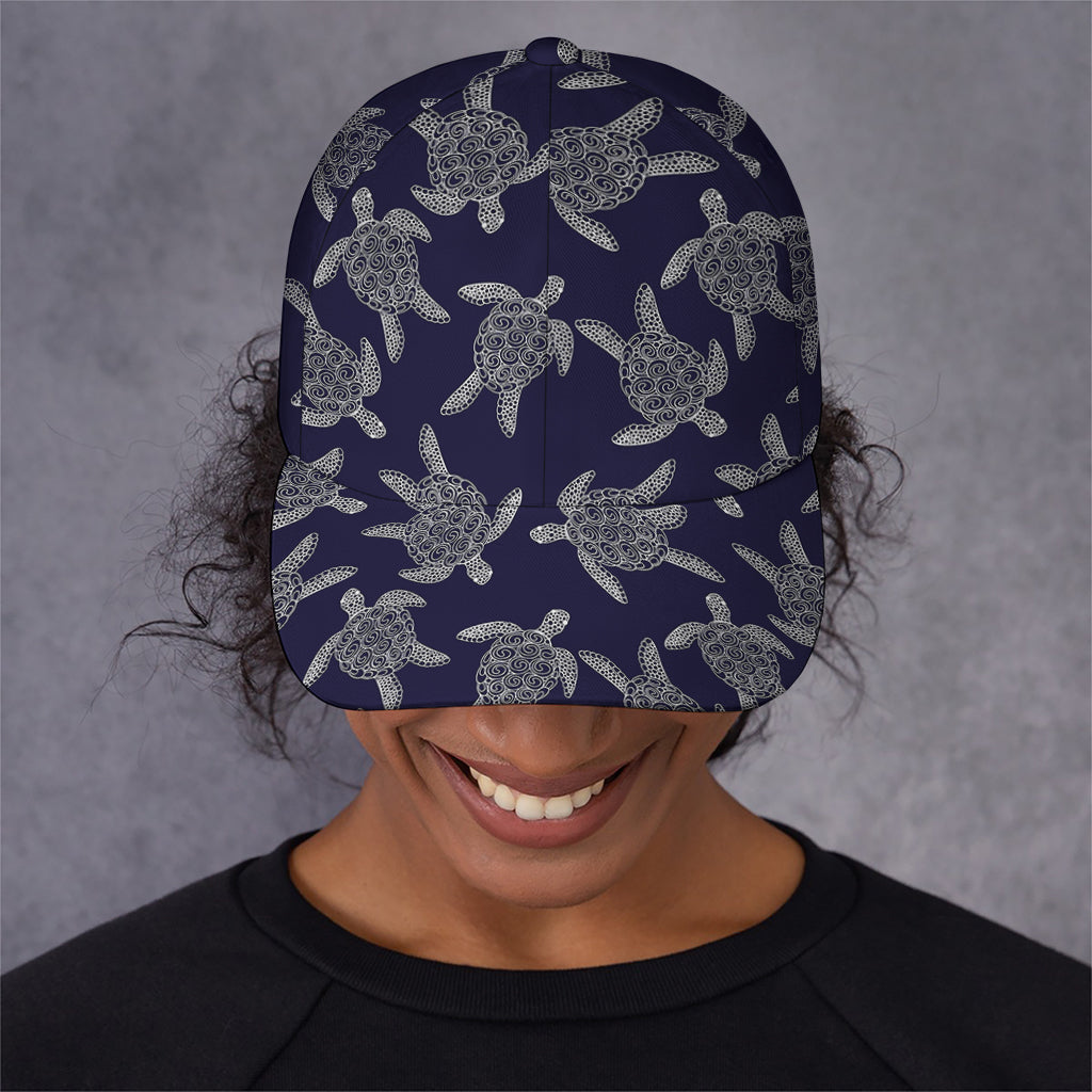 White And Blue Turtle Pattern Print Baseball Cap