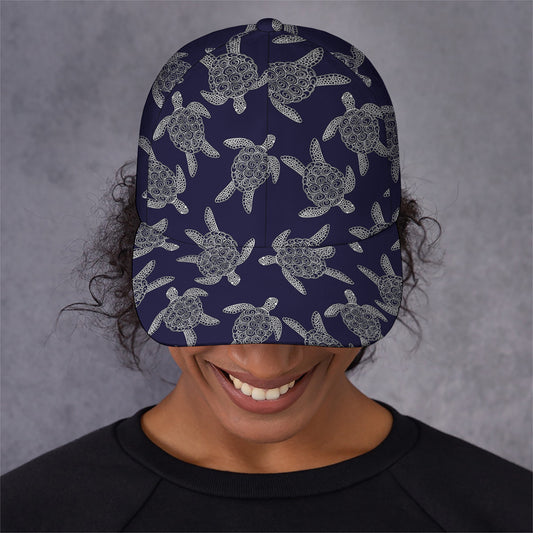 White And Blue Turtle Pattern Print Baseball Cap