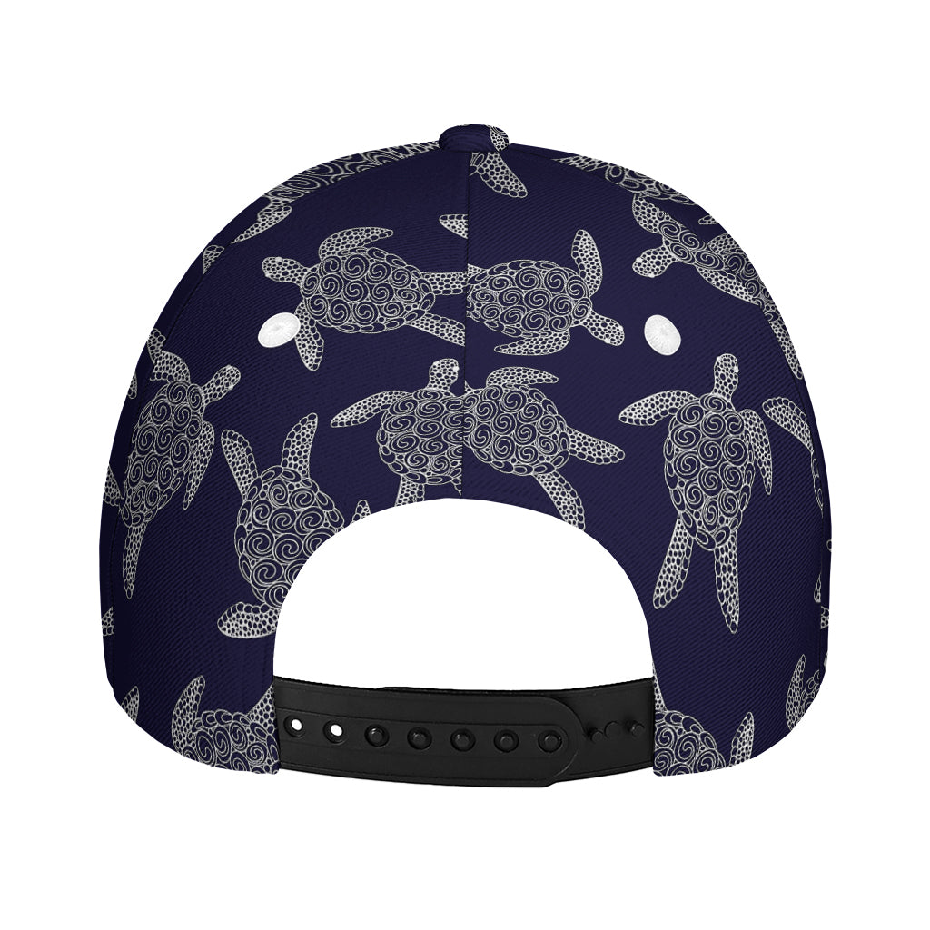 White And Blue Turtle Pattern Print Baseball Cap