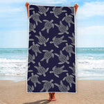White And Blue Turtle Pattern Print Beach Towel