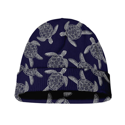 White And Blue Turtle Pattern Print Beanie