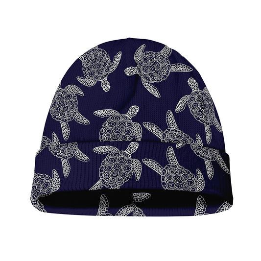 White And Blue Turtle Pattern Print Beanie