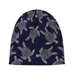 White And Blue Turtle Pattern Print Beanie