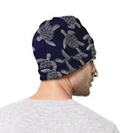 White And Blue Turtle Pattern Print Beanie