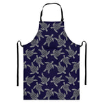 White And Blue Turtle Pattern Print Bib Apron With Pocket
