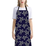 White And Blue Turtle Pattern Print Bib Apron With Pocket