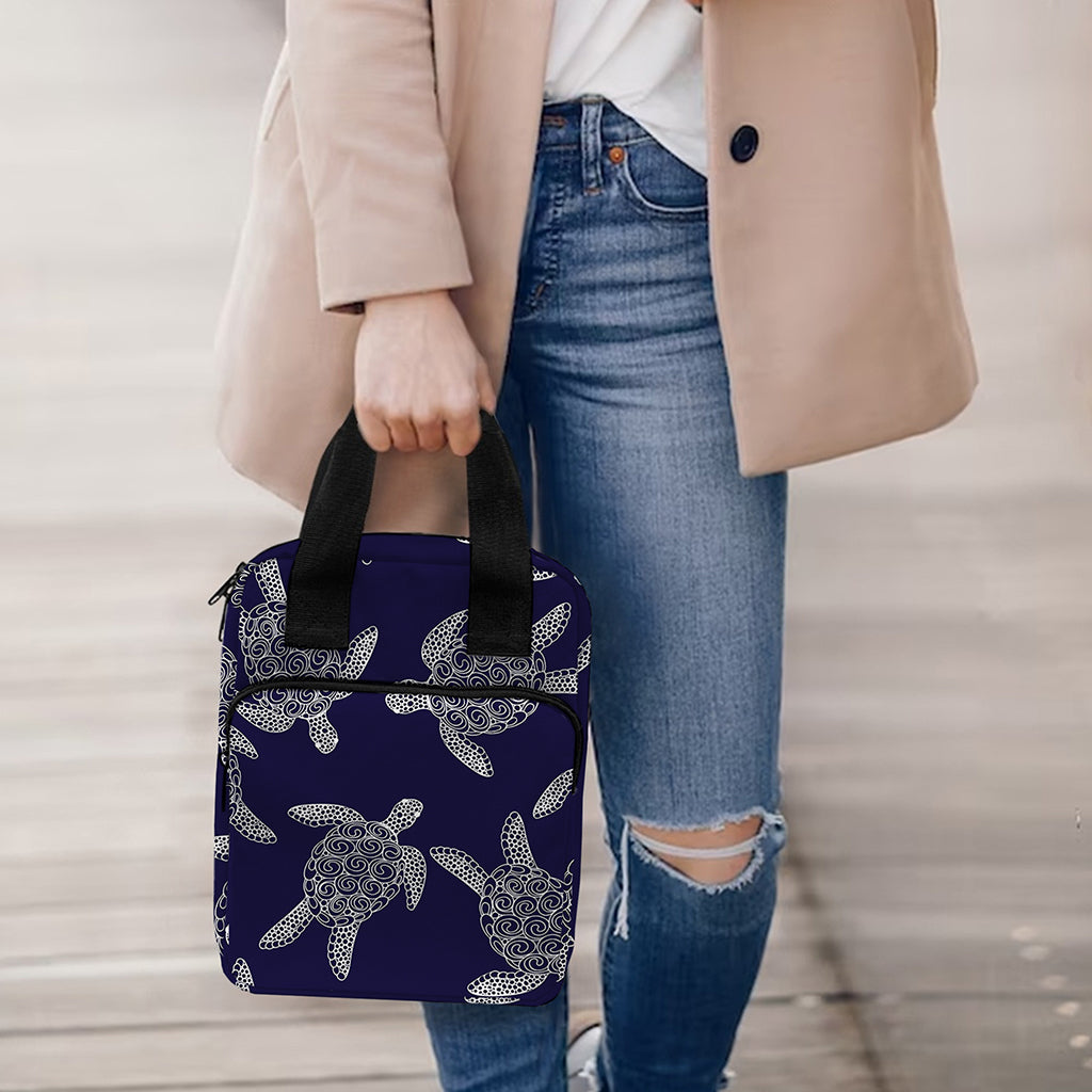 White And Blue Turtle Pattern Print Bible Tote Bag