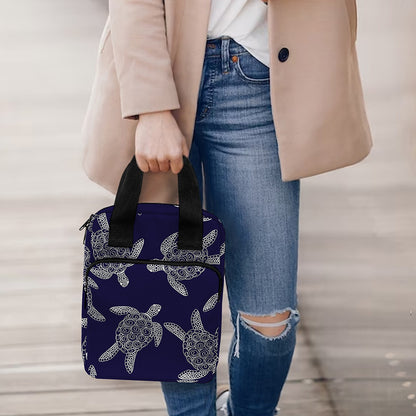 White And Blue Turtle Pattern Print Bible Tote Bag