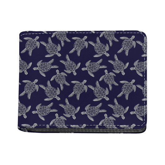 White And Blue Turtle Pattern Print Bifold Wallet