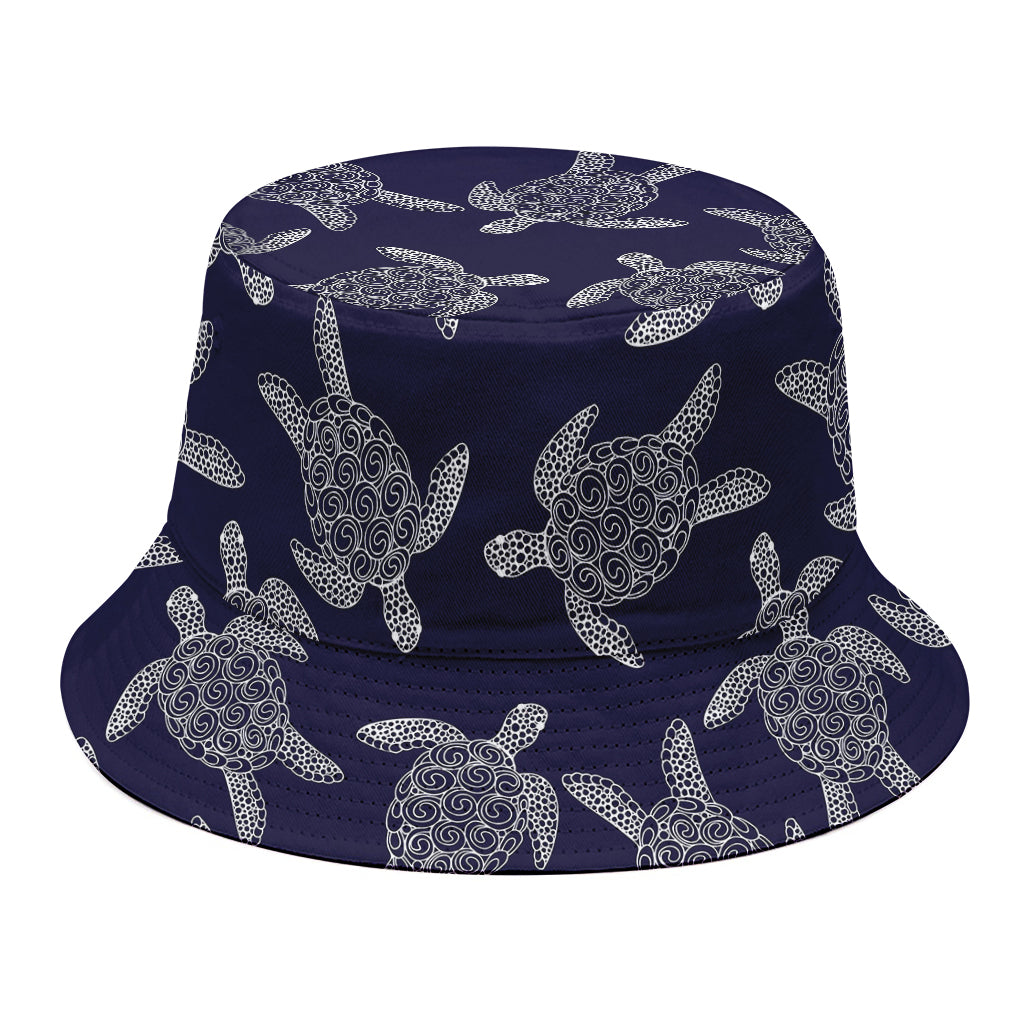 White And Blue Turtle Pattern Print Bucket Hat