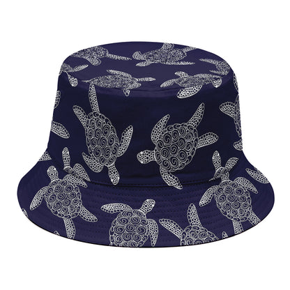 White And Blue Turtle Pattern Print Bucket Hat