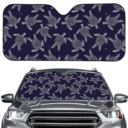 White And Blue Turtle Pattern Print Car Windshield Sun Shade
