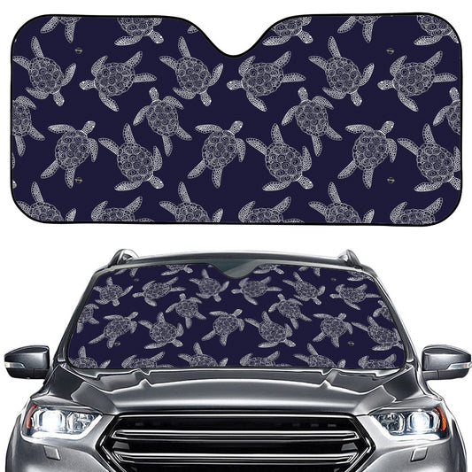 White And Blue Turtle Pattern Print Car Windshield Sun Shade