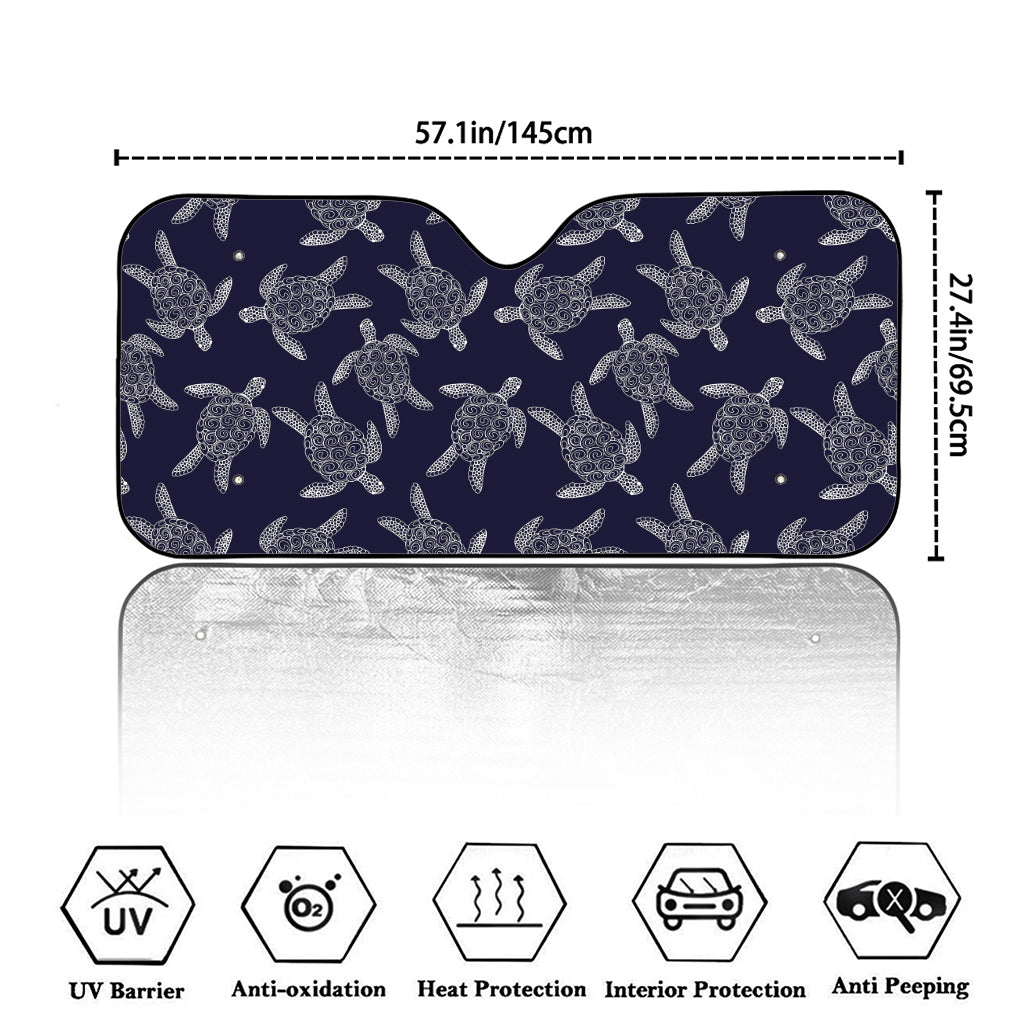White And Blue Turtle Pattern Print Car Windshield Sun Shade