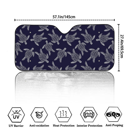 White And Blue Turtle Pattern Print Car Windshield Sun Shade