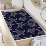 White And Blue Turtle Pattern Print Changing Pad Cover