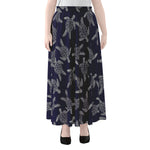 White And Blue Turtle Pattern Print Chiffon Maxi Skirt