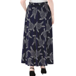 White And Blue Turtle Pattern Print Chiffon Maxi Skirt