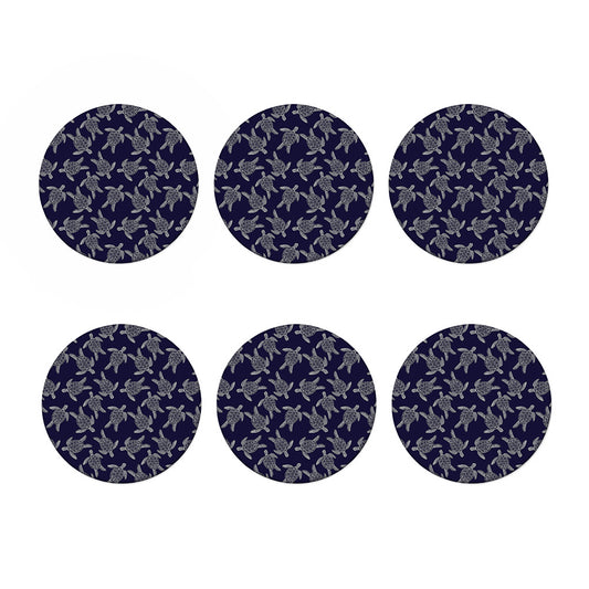 White And Blue Turtle Pattern Print Coaster Set