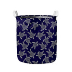 White And Blue Turtle Pattern Print Collapsible Laundry Basket
