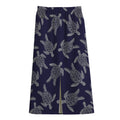 White And Blue Turtle Pattern Print Cotton Front Slit Maxi Skirt