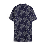 White And Blue Turtle Pattern Print Cotton Hawaiian Shirt