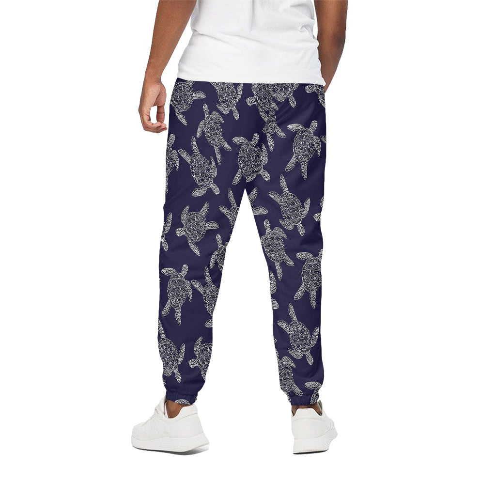 White And Blue Turtle Pattern Print Cotton Pants