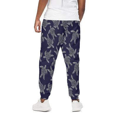 White And Blue Turtle Pattern Print Cotton Pants