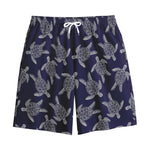 White And Blue Turtle Pattern Print Cotton Shorts