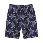 White And Blue Turtle Pattern Print Cotton Shorts