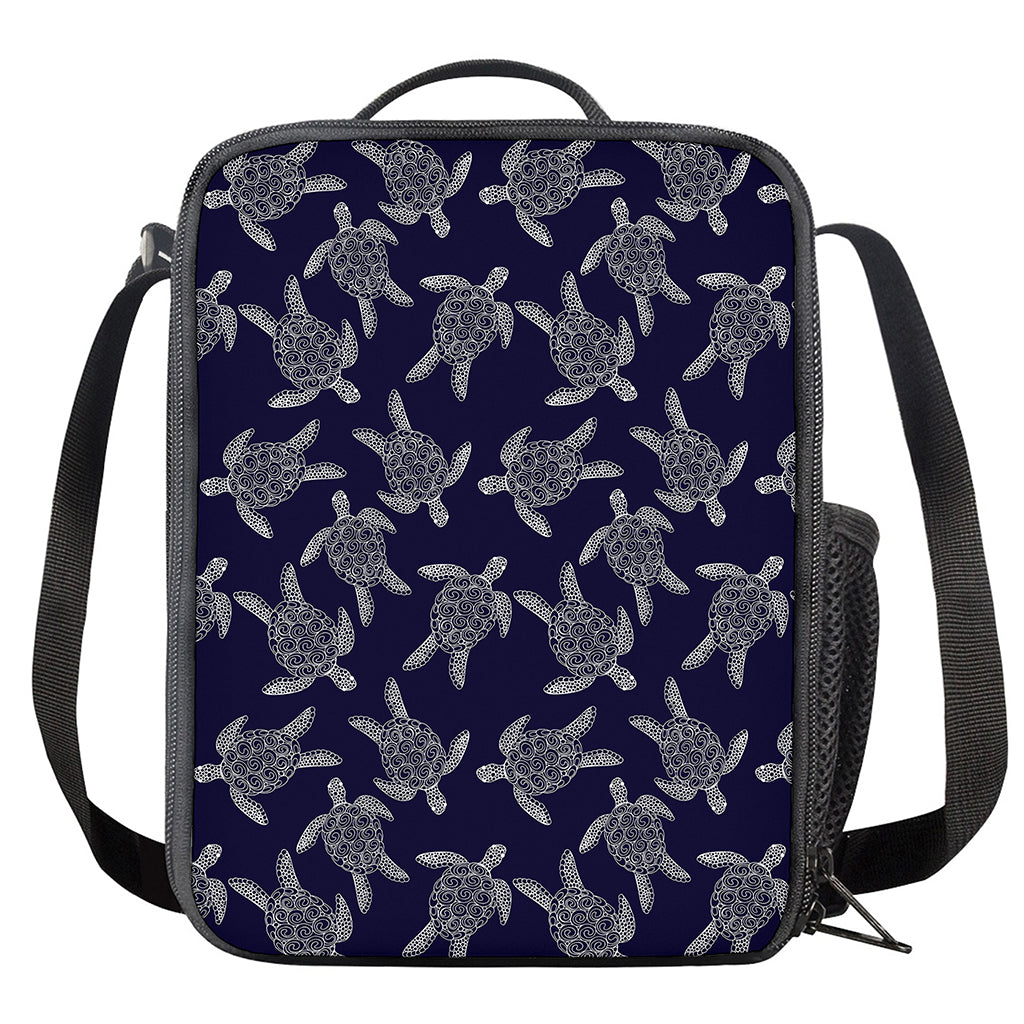 White And Blue Turtle Pattern Print Crossbody Lunch Bag