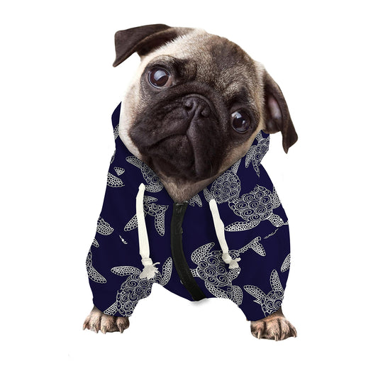 White And Blue Turtle Pattern Print Dog Zip Up Hoodie