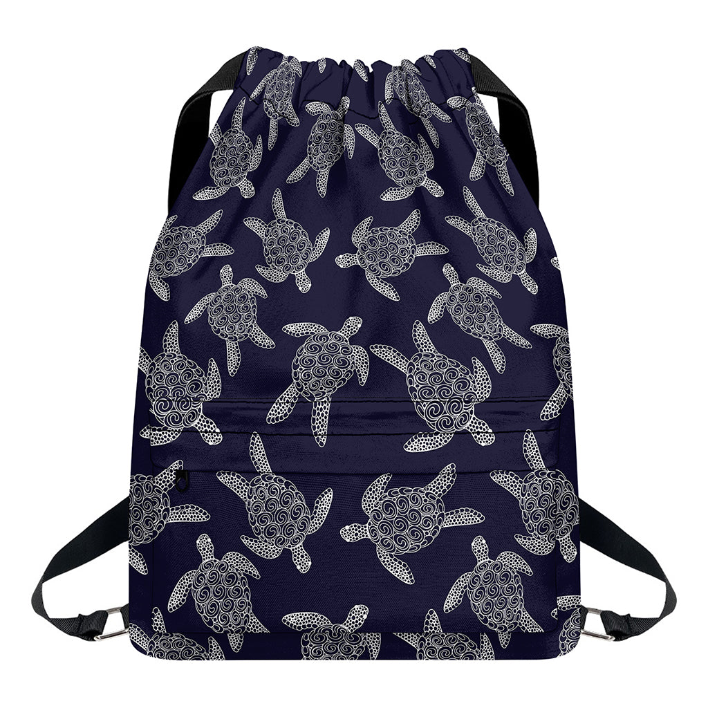 White And Blue Turtle Pattern Print Drawstring Backpack