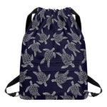 White And Blue Turtle Pattern Print Drawstring Backpack