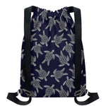 White And Blue Turtle Pattern Print Drawstring Backpack