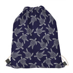 White And Blue Turtle Pattern Print Drawstring Bag