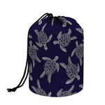 White And Blue Turtle Pattern Print Drawstring Makeup Bag