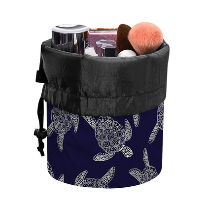 White And Blue Turtle Pattern Print Drawstring Makeup Bag