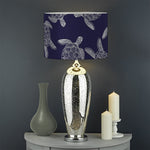 White And Blue Turtle Pattern Print Drum Lamp Shade